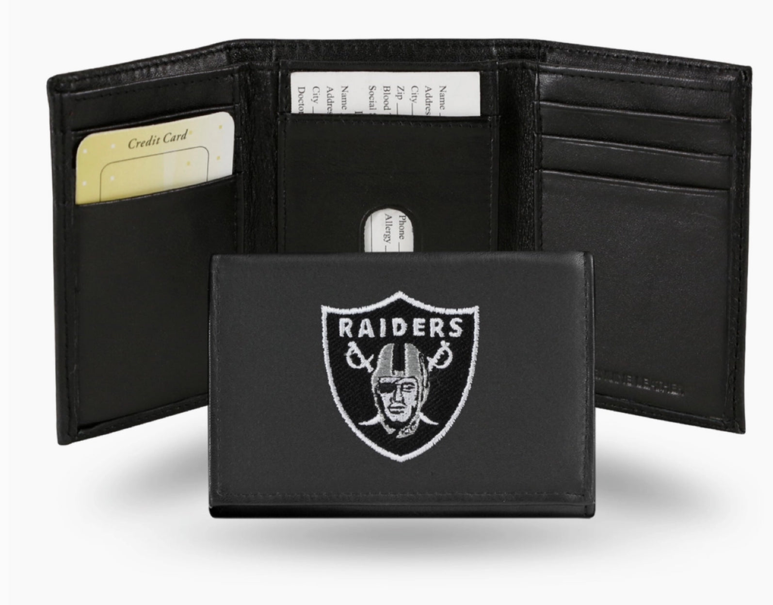 Las Vegas Raiders Black Embroidered Leather Tri-Fold Wallet
